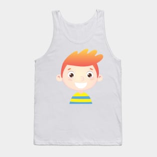 orange boy with a smile on his face looks at us Tank Top